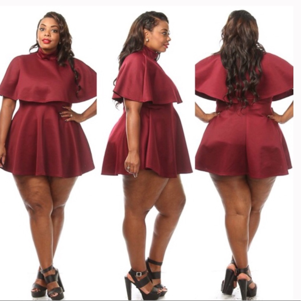 Skater Dress with Mock Neck Cape in Wine